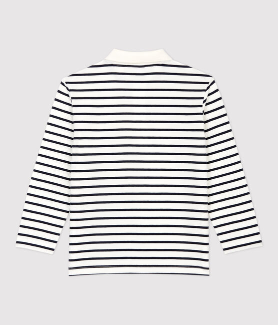 Polo bambino a maniche lunghe a righe in cotone bianco MARSHMALLOW/blu SMOKING